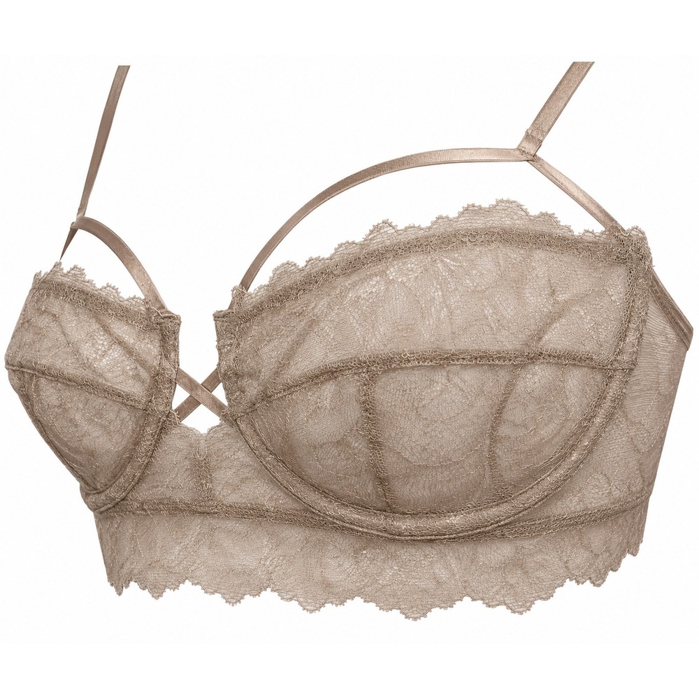 Zara Bralette Womens 32B Tan Floral Lace Strappy Romantic Sultry Lingerie Flirty - Picture 2 of 9